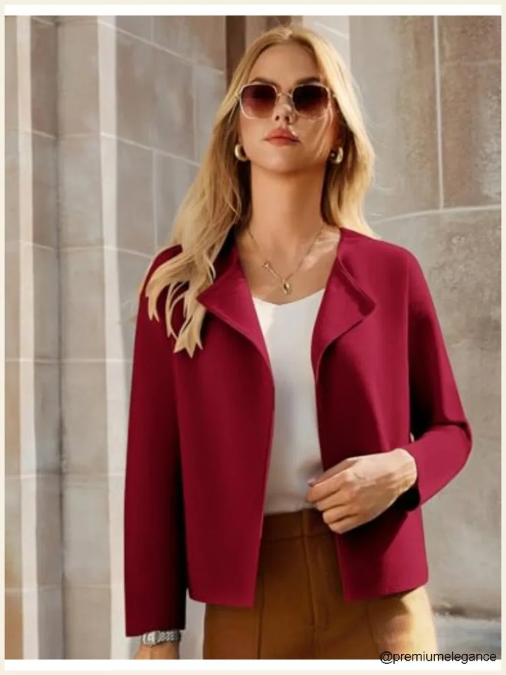 Cropped Knit Sweater Blazer, Open Front, Notch Collar, Long Sleeve, Casual
